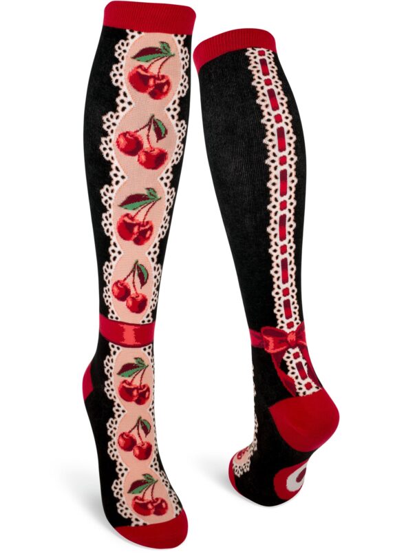 Cherries on pinup style women's knee socks.