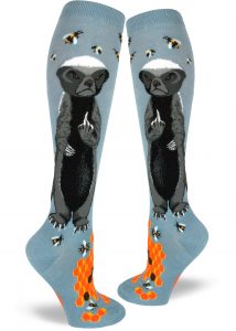 Honey Badger Knee Socks with angry bees in blue by ModSocks.