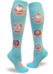 Women's aqua knee socks with latte cups