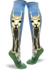 womens knee socks featuring a llama