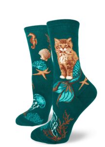 Purrmaids Women's Crew Socks in teal