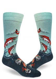 Men's socks with sockeye salmon jumping