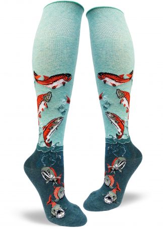 Womens knee socks with sockeye salmon