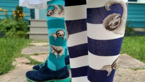 ModSocks Sloth Stripe Knee Socks in teal and navy blue