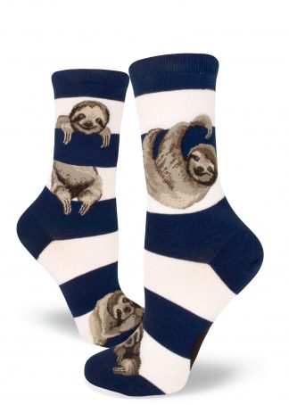 Sloth socks in navy stripe