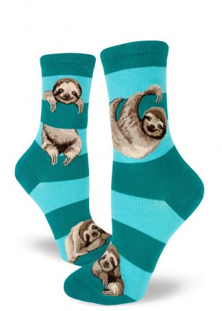 Sloth socks in teal stripe