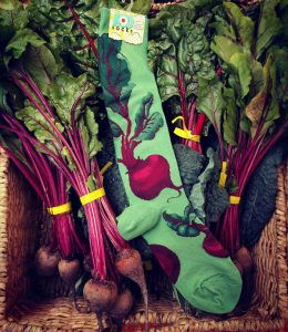 Beet socks by ModSocks look like a big red heart beet in knee high.
