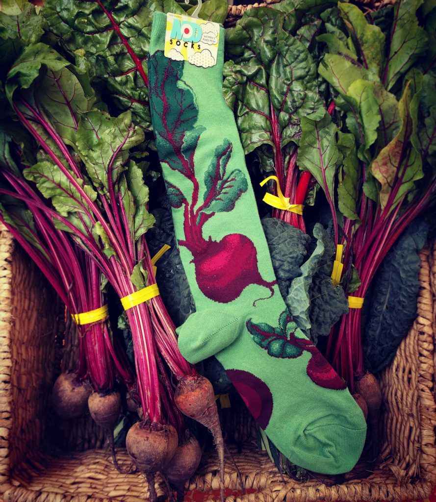 Beet socks by ModSocks look like a big red heart beet in knee high.