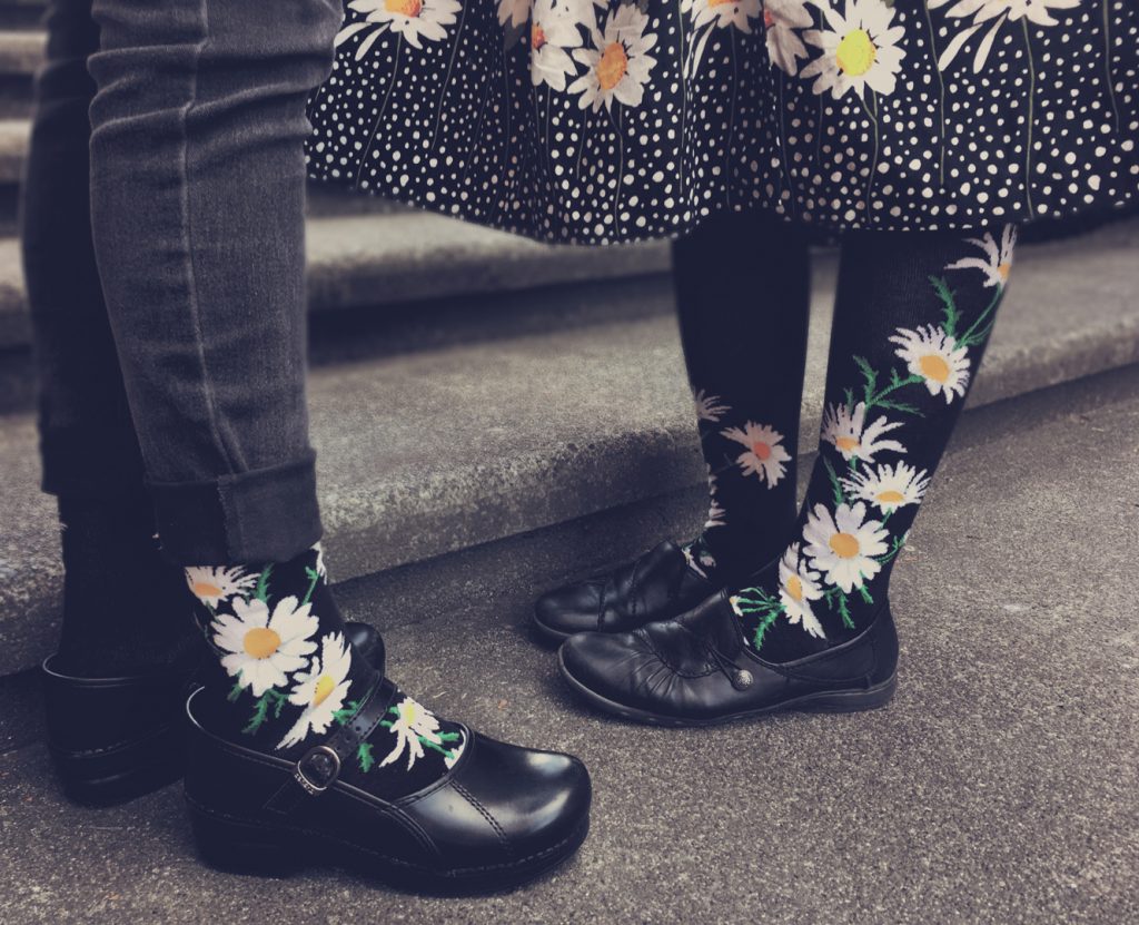 Daisy socks by ModSocks with daisies in knee high socks.