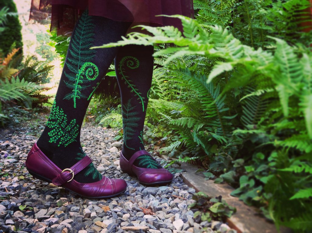 Fern socks worn in pacific northwest style by ModSocks in knee high styles.