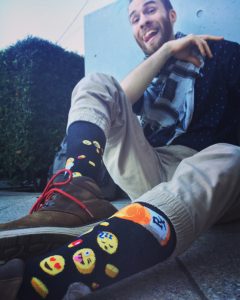 Emoji socks for men with emoji pills by ModSocks worn with stylish socks.