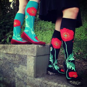 Poppy socks by ModSocks with bold poppies in knee high styles.