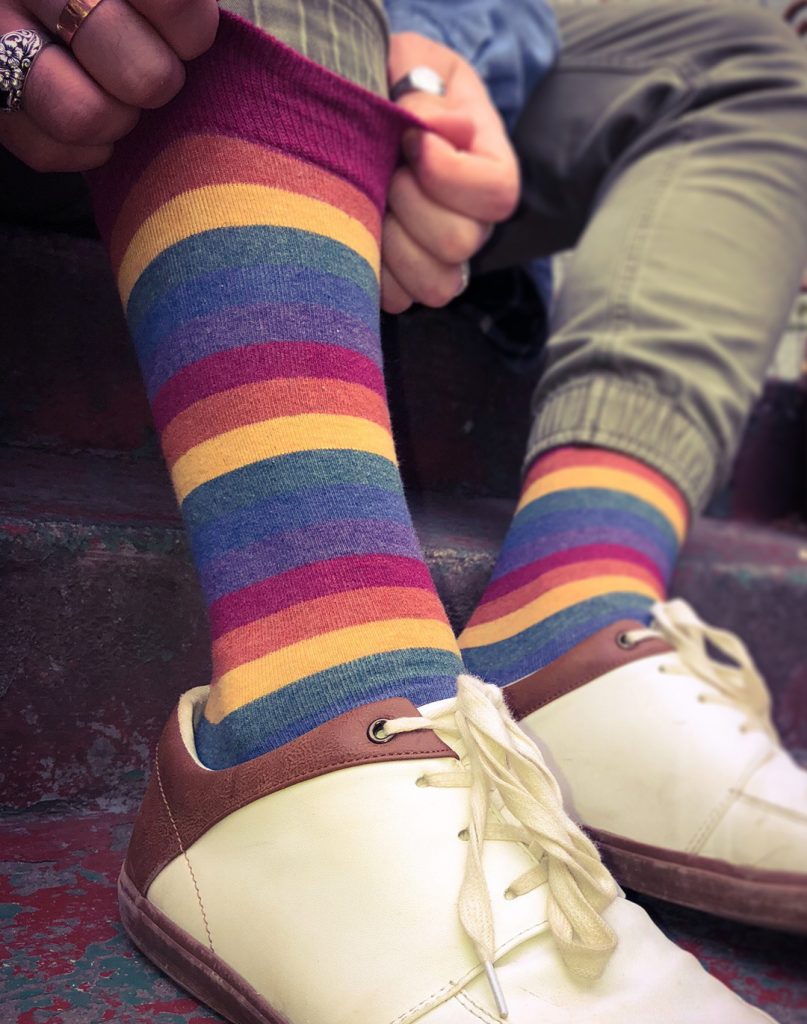 Rainbow socks for men by ModSocks for gay pride fashion.