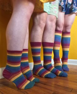 Rainbow socks by ModSocks in knee high sock vintage striped gay pride style.
