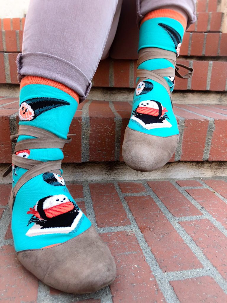 Sushi socks by ModSocks in blue are cute Japanese food socks.