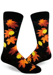 Fall leaves socks for men with autumn leaf design in black by ModSocks.