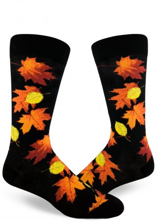 Black With Wine Leaves Socks Ankle High Black Floral Socks