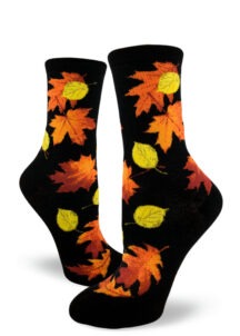 Fall leaves socks with autumn leaf design in black by ModSocks.