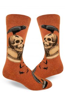 Raven and skull socks for men aka Nevermore in Edgar Allen Poe style by ModSocks.
