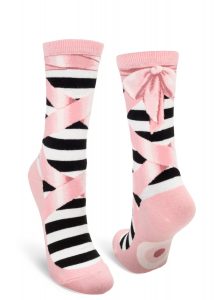Pink ballet slipper crew socks.