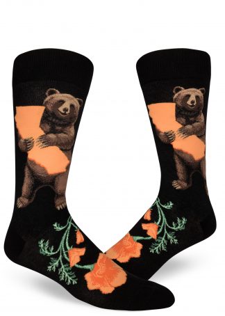 California Bear Hug men's socks with orange california poppies by ModSocks.