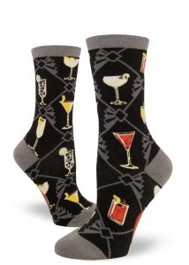 Cocktail drinks black novelty socks for women.