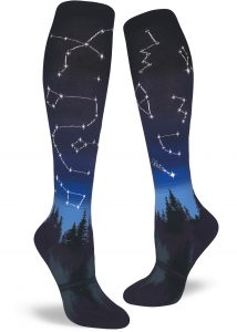 Constellation knee socks with stars and blue gradient sky by ModSocks.