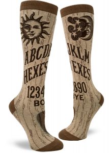 Mystical talking board fortune-telling socks say Hexes for Exes.