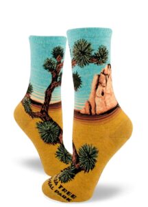 Heather gold women's crew socks featuring image of the Joshua Tree