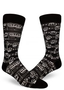 Music socks for men in black by ModSocks with music notes by Beethoven.