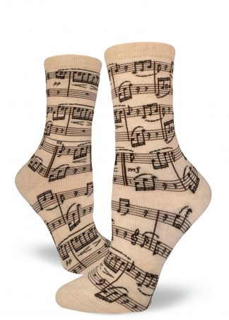 Music note socks for musicians in tan by ModSocks.