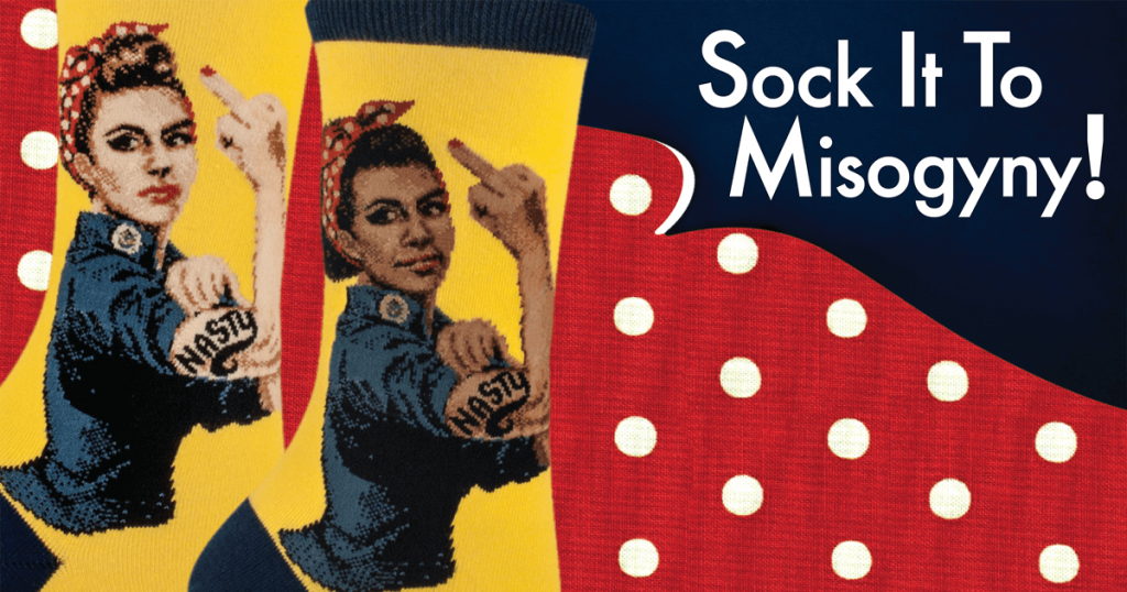 Nasty Rosie the Riveter Socks in yellow and navy