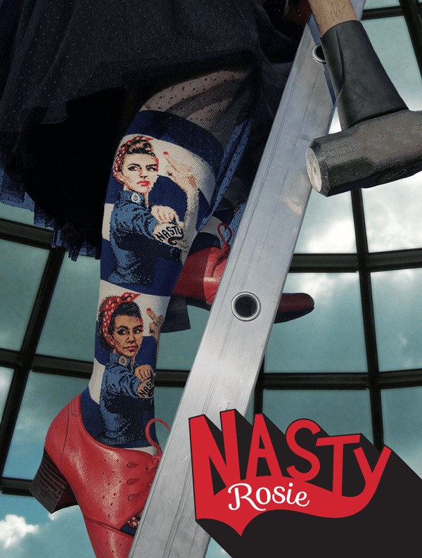 ModSocks’ knee-high Nasty Rosie the Riveter Socks depict intersectional feminism at work.