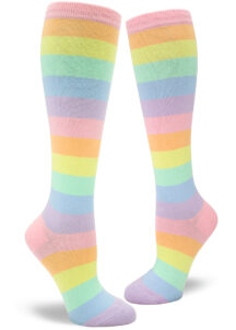 Pastel rainbow striped knee socks.