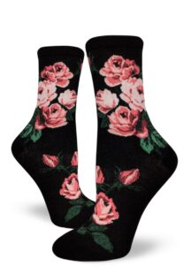 Vintage rose socks with roses in black by ModSocks.