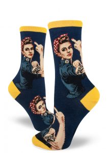 Nasty Rosie the Riveter socks by ModSocks in navy crew.