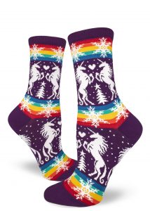 Ugly christmas sweater socks as gay apparel with unicorns and rainbows by ModSocks.